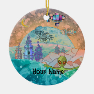 Alien Tower City Ceramic Ornament