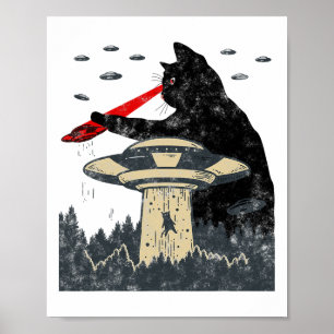 Alien Ufo Abduction Laser Eye Funny Cat Poster