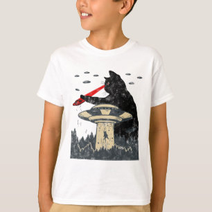 Alien Ufo Abduction Laser Eye Funny Cat  T-Shirt