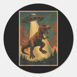 Alien Ufo Abduction Shirt Dinosaur Shirt Men Boy W Classic Round Sticker
