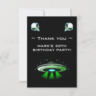 Alien UFO Abduction Space Birthday Party  Thank You Card