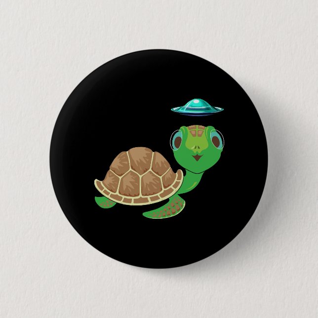 Alien, UFO, and Turtle Bizarre Abduction 2 Inch Round Button (Front)