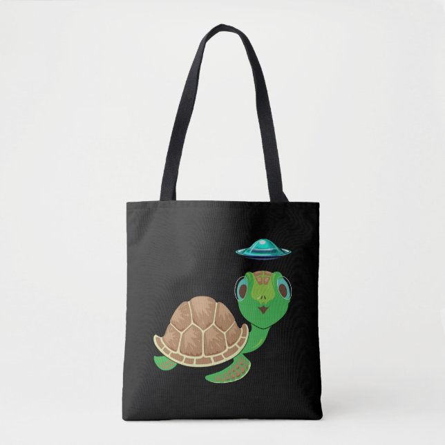 Alien, UFO, and Turtle Bizarre Abduction Tote Bag (Front)
