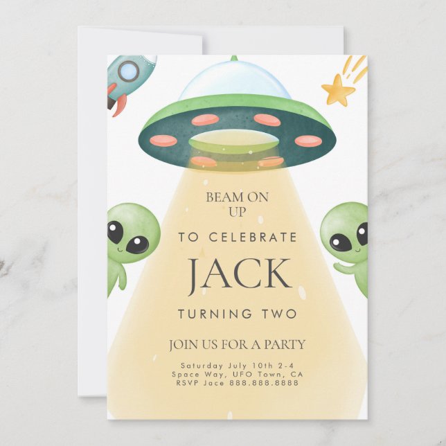 Alien UFO Aquarelle Invitation pour enfants (Devant)