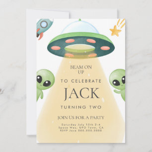 Alien UFO Aquarelle Invitation pour enfants