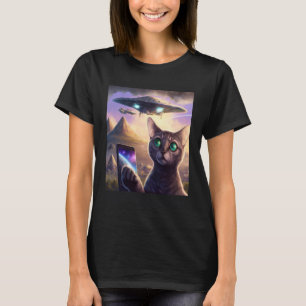 Alien UFO  Cat Selfie Galaxy Cat T-Shirt