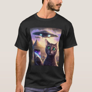 Alien UFO Cat Selfie Galaxy Cat T-Shirt