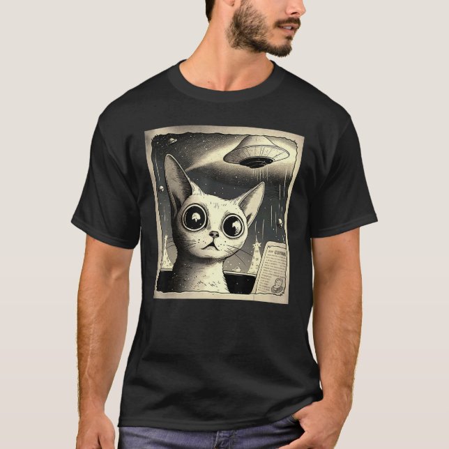 Alien UFO  Cat Selfie T-Shirt (Front)