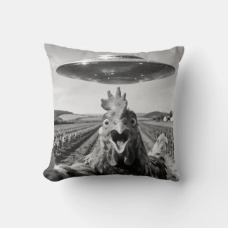 Alien UFO Chicken Art Abduction SciFi Humor Throw Pillow