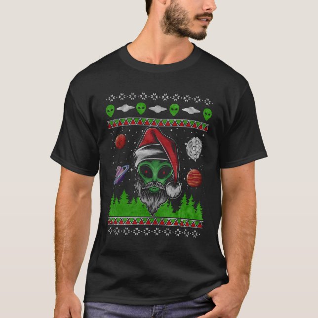Alien UFO ET Paranormal Ugly Christmas Sweater Kni (Front)