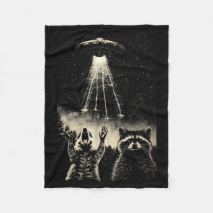 Alien ufo funny raccoon meme vintage graphic fleece blanket