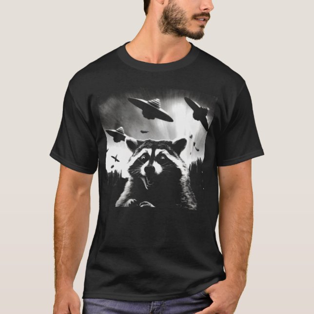 Alien UFO Funny Raccoon UAPs T-Shirt (Front)