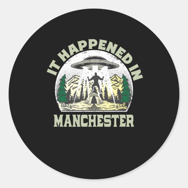 Alien UFO In Manchester City Classic Round Sticker (Front)
