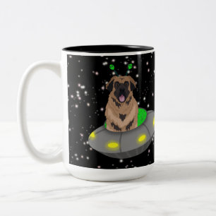 Alien UFO Leonberger  Two-Tone Coffee Mug