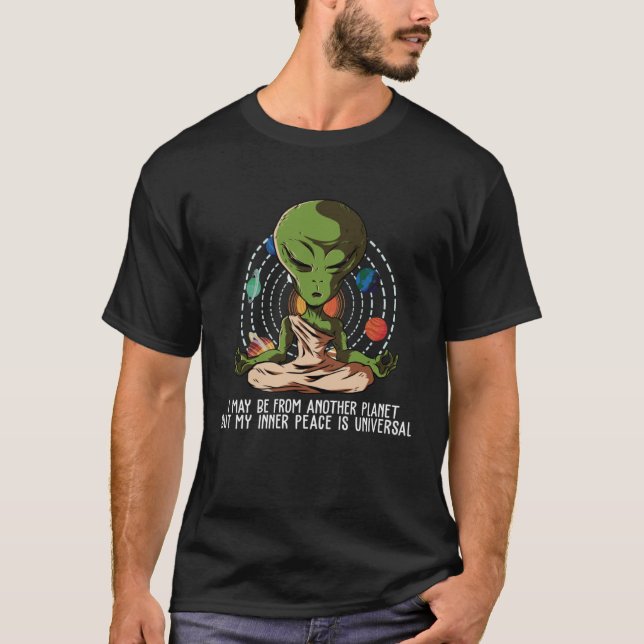Alien UFO meditating  namaste yoga T-Shirt (Front)