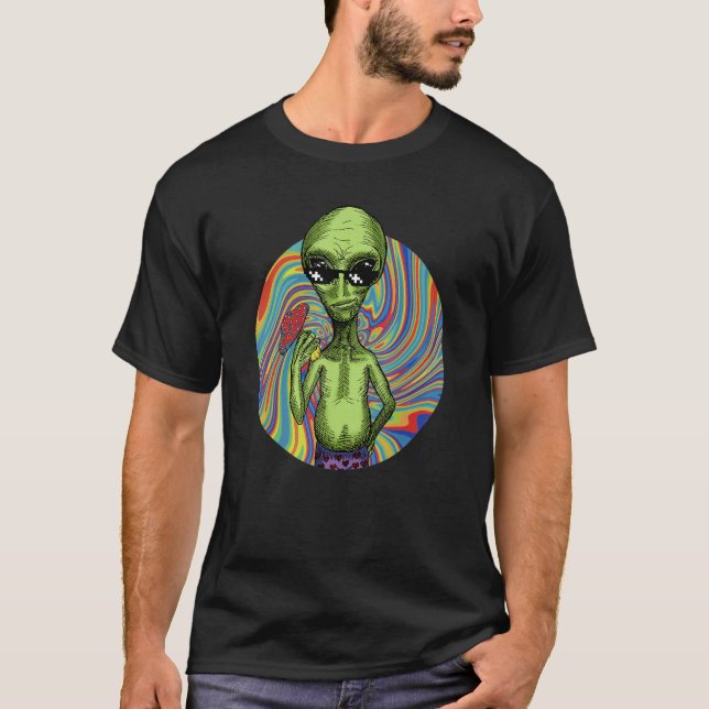Alien UFO Mushroom Psychedelic Trippy Outer Space  T-Shirt (Front)