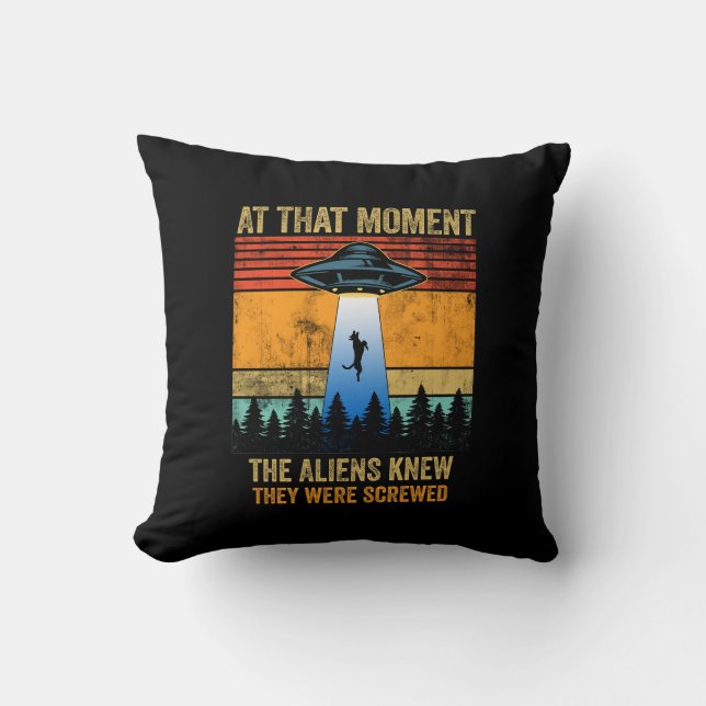 Alien UFO Spaceship beaming up Belgian Malinois   Throw Pillow (Front)
