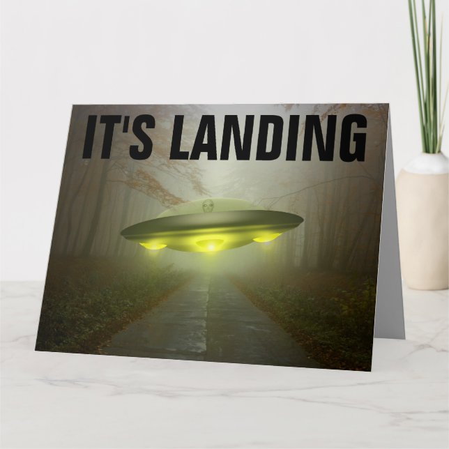 ALIEN UFO SPACESHIP FUNNY BIG BIRTHDAY CARD (Front)