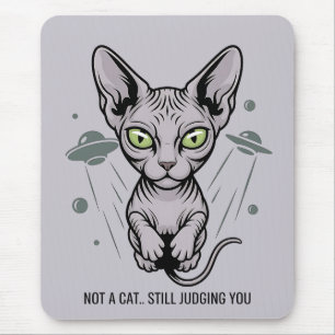 Alien UFO Sphynx Cat Illustration Mouse Pad