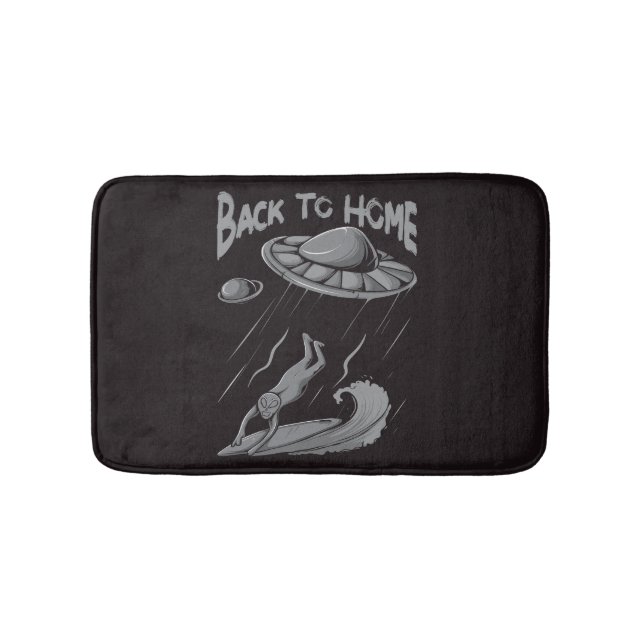 alien ufo surfing illustration with back to home   bath mat (Front)
