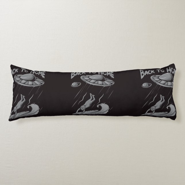 alien ufo surfing illustration with back to home   body pillow (Front)