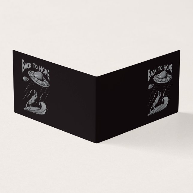 alien ufo surfing illustration with back to home   business card (Outside)