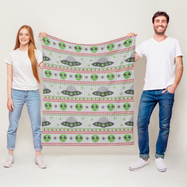 Alien Ugly Christmas Sweater Fleece Blanket (In Situ)