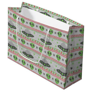 Alien Ugly Christmas Sweater Large Gift Bag