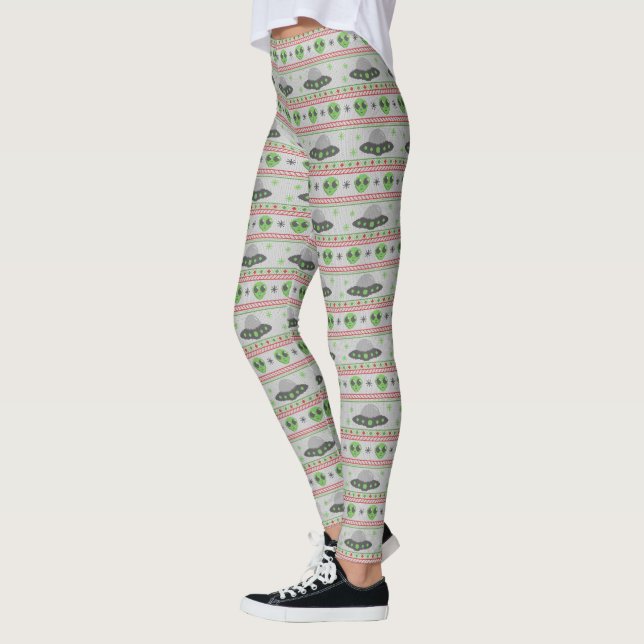 Alien Ugly Christmas Sweater Leggings (Left)