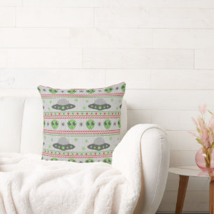 Alien Ugly Christmas Sweater Throw Pillow