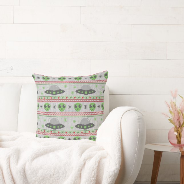 Alien Ugly Christmas Sweater Throw Pillow (Couch)