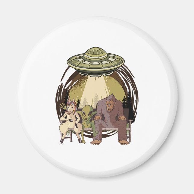Alien Unicorn Bigfoot Aliens UFO Believer Gift Magnet (Front)