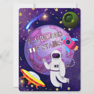 ALIEN ,UNIVERSE, ROCKETSHIP, PLANET AND ASTRONAUTS HOLIDAY CARD