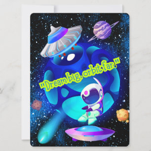 ALIEN ,UNIVERSE, ROCKETSHIP, PLANET AND ASTRONAUTS HOLIDAY CARD