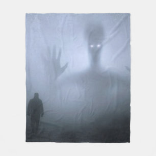 "Alien Visitor on a Foggy Walk" Fleece Blanket
