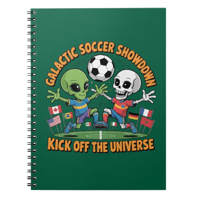 Alien vs Skeleton Galactic Soccer Showdown | Funny Notebook (Front)
