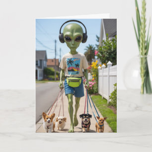 Alien Walkin' the Dog Card