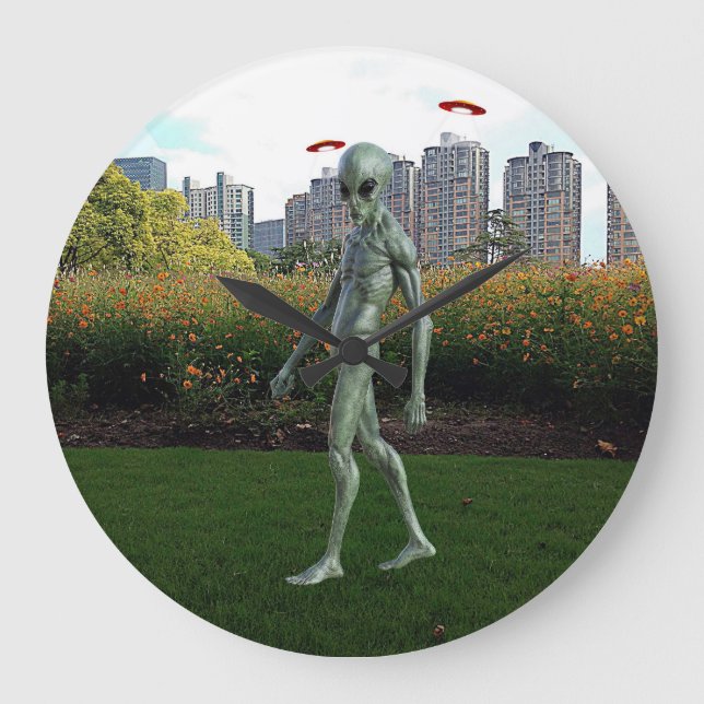 Alien walking through the park large clock (Front)