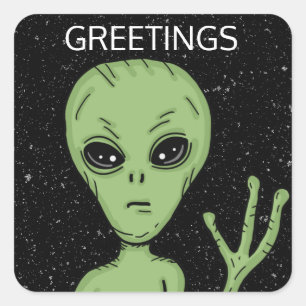 Alien Waving Hi Digital Art UfOlogy Square Sticker