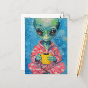 Alien With a Cup of Coffee Postcard