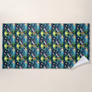 ALIEN WITH A ROCKET BEACH TOWEL