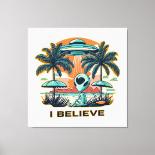 alien with UFO I BELIEVE Canvas Print