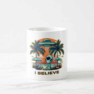 alien with UFO I BELIEVE Coffee Mug