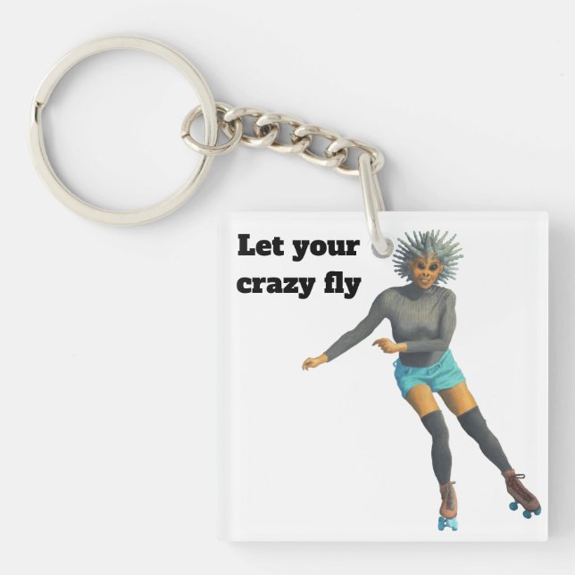 Alien Woman Roller Skater Fantasy Art Keychain (Front)