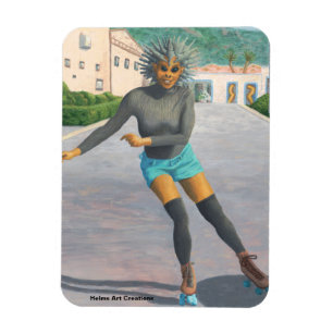 Alien Woman Roller Skating Fantasy Art Magnet
