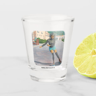 Alien Woman Roller Skating Fantasy Art Shot Glass