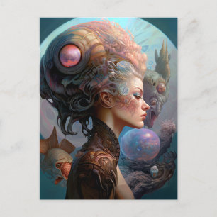 Alien Woman Surreal Science Fiction Art Postcard