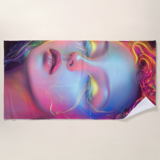 Alien Woman with Cosmic Hair  Beach Towel