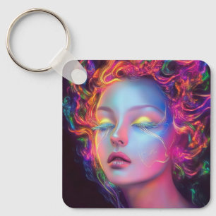 Alien Woman with Cosmic Hair Keychain