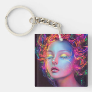 Alien Woman with Cosmic Hair Keychain
